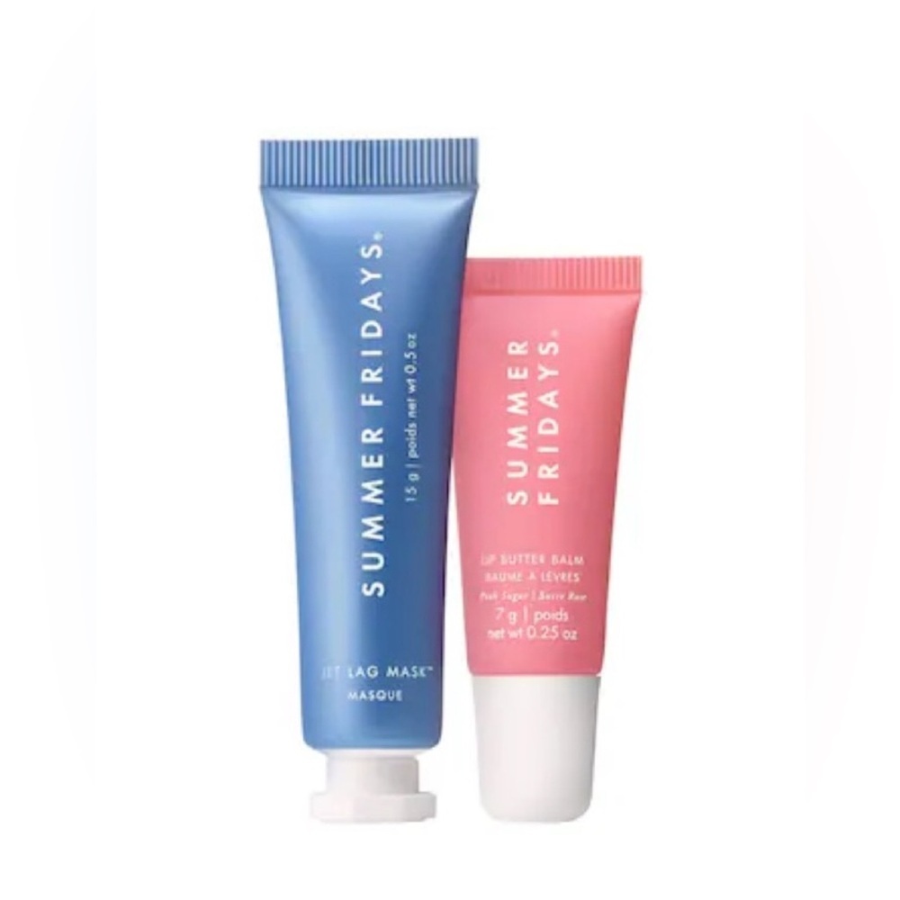 Summer Friday Lip Butter Balm Pink 0.25oz Blue Jet Lag Mask 0.5oz NWOB
